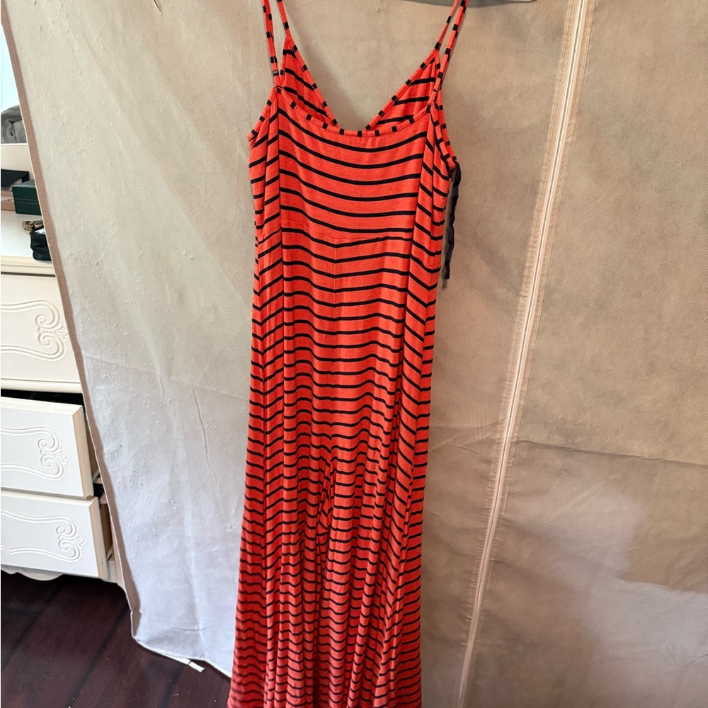Anthropologie Red and Black Striped Jumpsuit - Picture 6 of 7